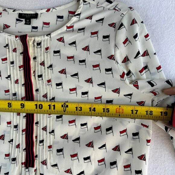 Talbots Shirt Womens Size 6 Petite Small Cream Nautical Coastal Blouse Travel - Picture 8 of 13